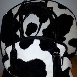 Matching Set. Fun Textured Cow Print Travel Tote and Garment Bag